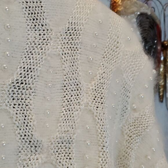 Jon Lawrence  Vintage Cream Wool/Angora Beaded Heavy Cowl Neck Sweater BoHo Warm - Picture 7 of 9
